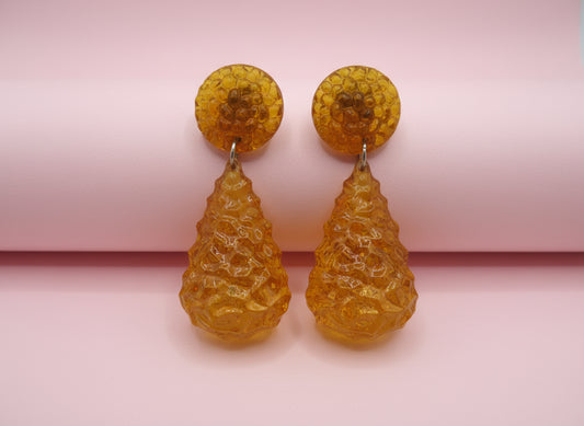 Vintage Golden Banana Gummy Lucite Drop Clip On Earrings