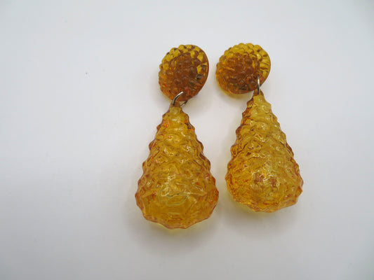 Vintage Golden Banana Gummy Lucite Drop Clip On Earrings