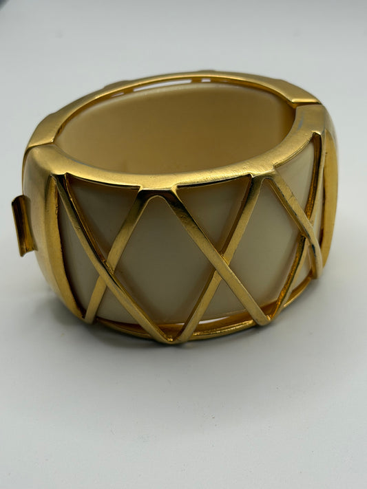 Vintage Gold Caged Cream Bangle