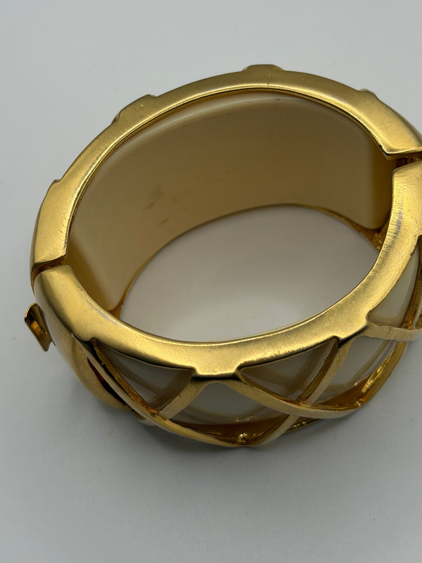 Vintage Gold Caged Cream Bangle