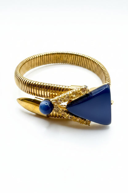 Vintage Coiled Gold Wrap Snake Bracelet with Blue Moonglow Arrow