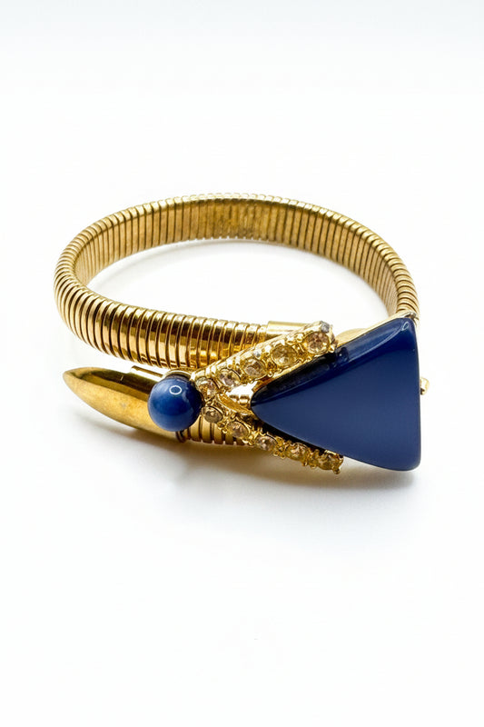 Vintage Coiled Gold Wrap Snake Bracelet with Blue Moonglow Arrow