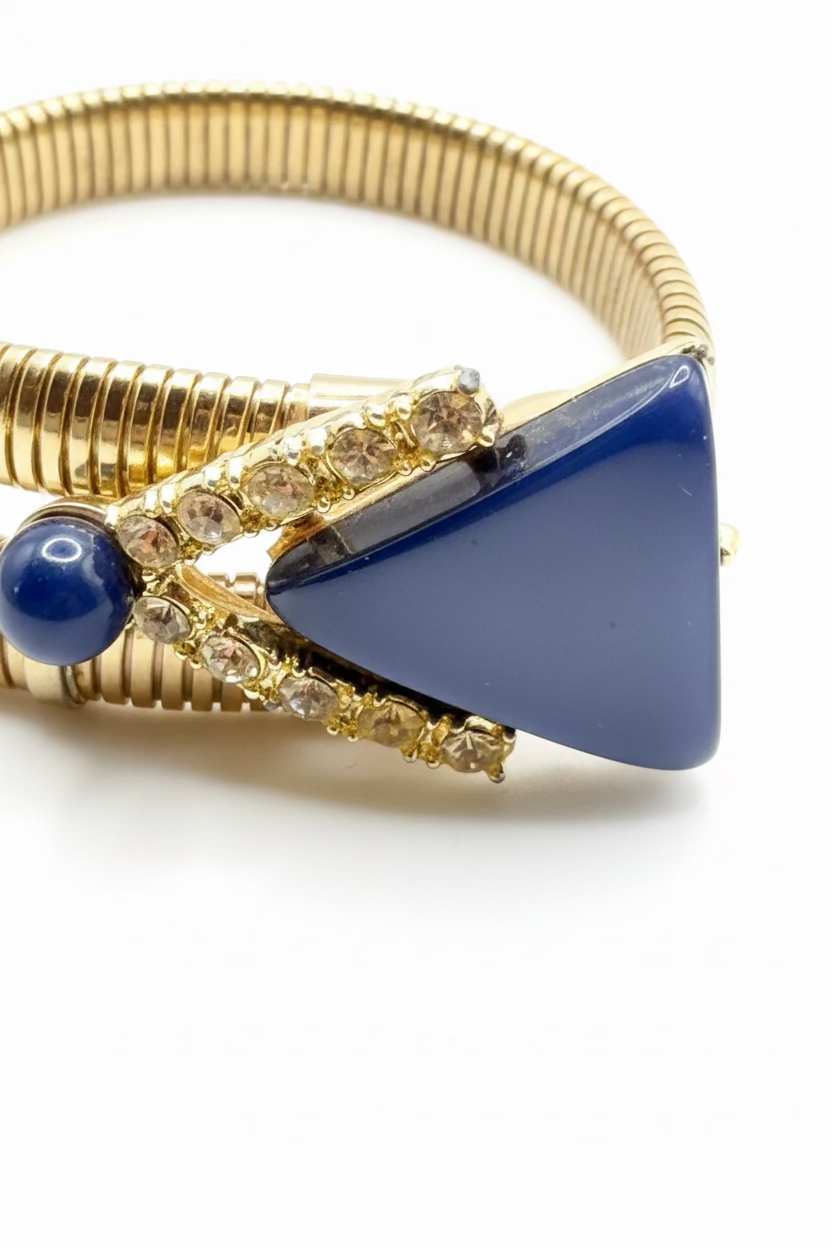 Vintage Coiled Gold Wrap Snake Bracelet with Blue Moonglow Arrow