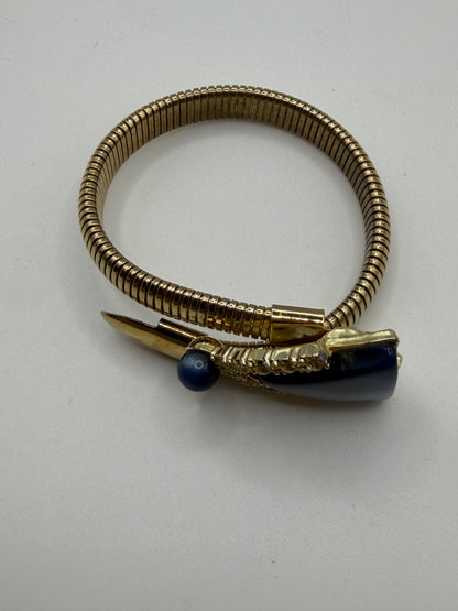 Vintage Coiled Gold Wrap Snake Bracelet with Blue Moonglow Arrow