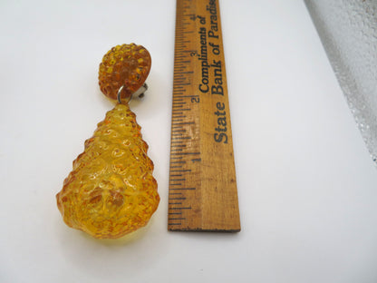 Vintage Golden Banana Gummy Lucite Drop Clip On Earrings