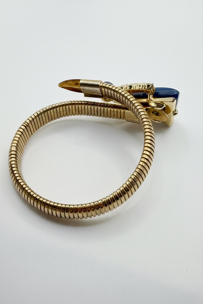 Vintage Coiled Gold Wrap Snake Bracelet with Blue Moonglow Arrow