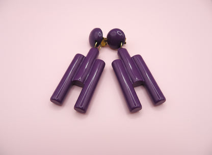 Vintage Huge Cubist Purple Column Clip On Earrings