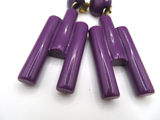 Vintage Huge Cubist Purple Column Clip On Earrings