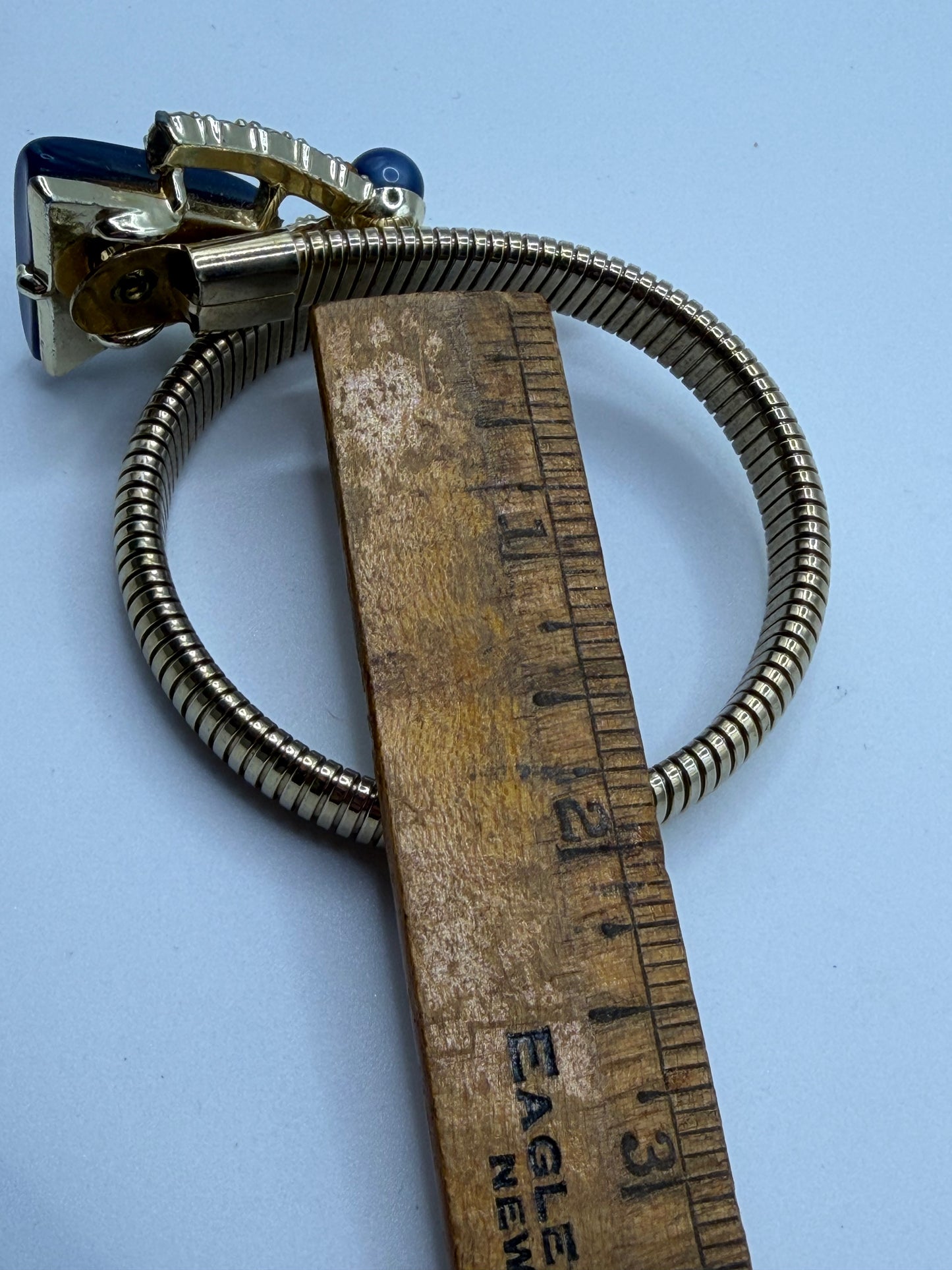 Vintage Coiled Gold Wrap Snake Bracelet with Blue Moonglow Arrow
