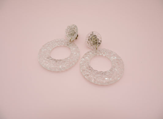 Vintage Clear Gummy Lucite Hoop Clip On Earrings