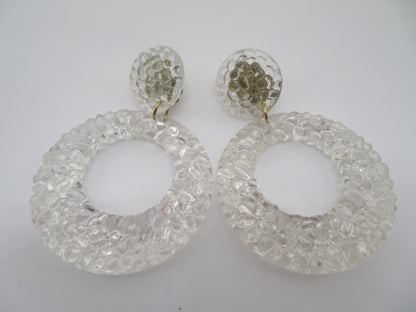 Vintage Clear Gummy Lucite Hoop Clip On Earrings