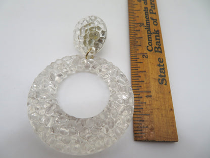 Vintage Clear Gummy Lucite Hoop Clip On Earrings