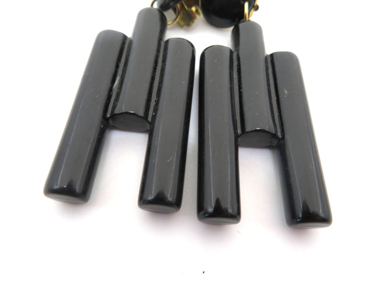 Vintage Huge Cubist Charcoal Column Clip On Earrings