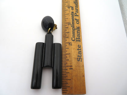 Vintage Huge Cubist Charcoal Column Clip On Earrings