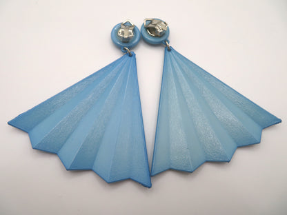 Vintage Baby Blue Huge Fan Clip On Earrings