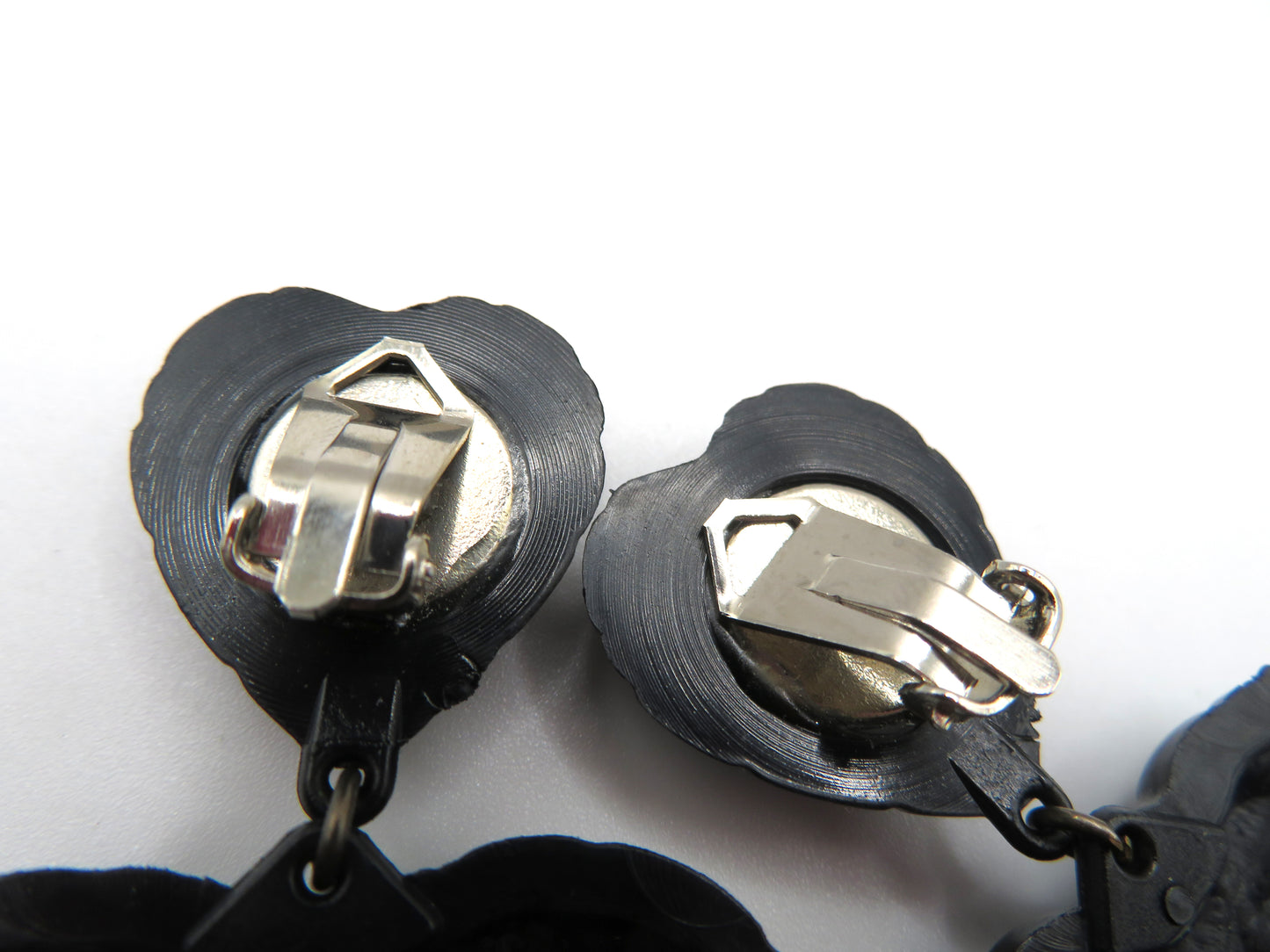 Vintage Raven Black Quilted Heart Clip On Earrings