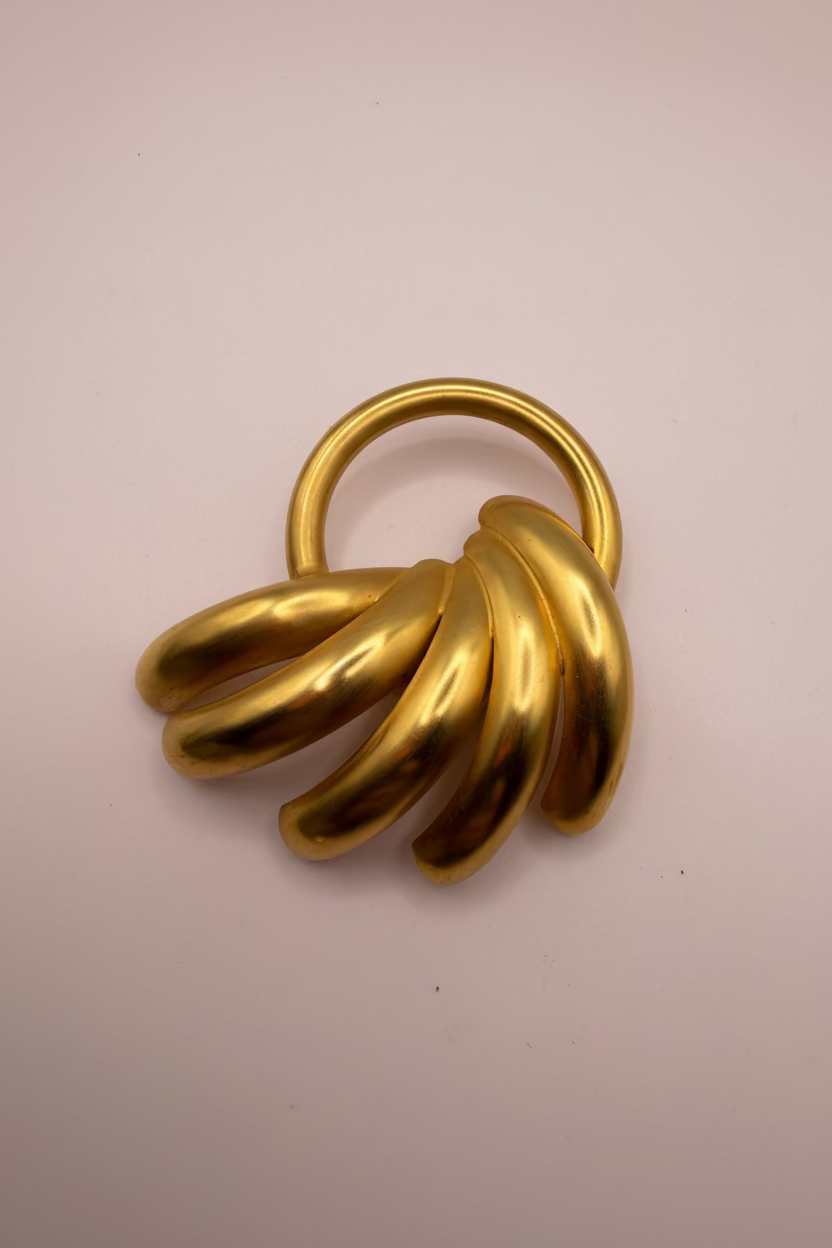 Vintage Matte Gold Fan Doorknocker Brooch, 1980s