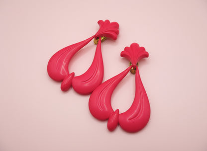 Vintage Huge Rococo Hot Pink West Germany Clip On Earrings