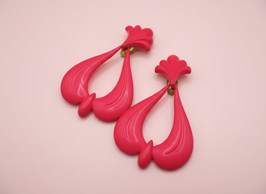 Vintage Huge Rococo Hot Pink West Germany Clip On Earrings