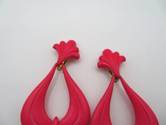 Vintage Huge Rococo Hot Pink West Germany Clip On Earrings