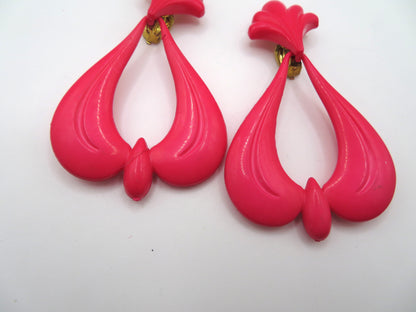 Vintage Huge Rococo Hot Pink West Germany Clip On Earrings