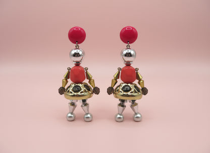 Vintage Rare Pink Articulated Chunky French Doll Earrings