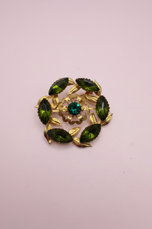 Vintage Olive Marquise Wreath Brooch, 1950s–60s