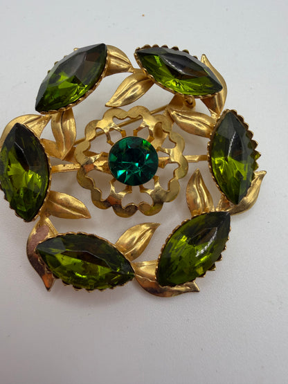 Vintage Olive Marquise Wreath Brooch, 1950s–60s