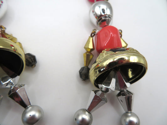 Vintage Rare Pink Articulated Chunky French Doll Earrings