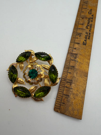 Vintage Olive Marquise Wreath Brooch, 1950s–60s
