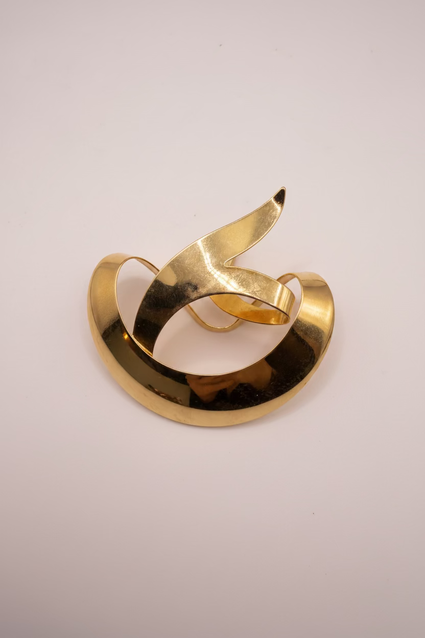Vintage Unique & Rare Modernist Gold Ribbon Brooch, 1950s–60s