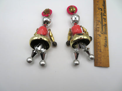 Vintage Rare Pink Articulated Chunky French Doll Earrings