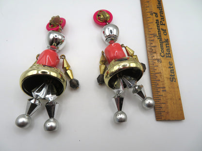 Vintage Rare Pink Articulated Chunky French Doll Earrings