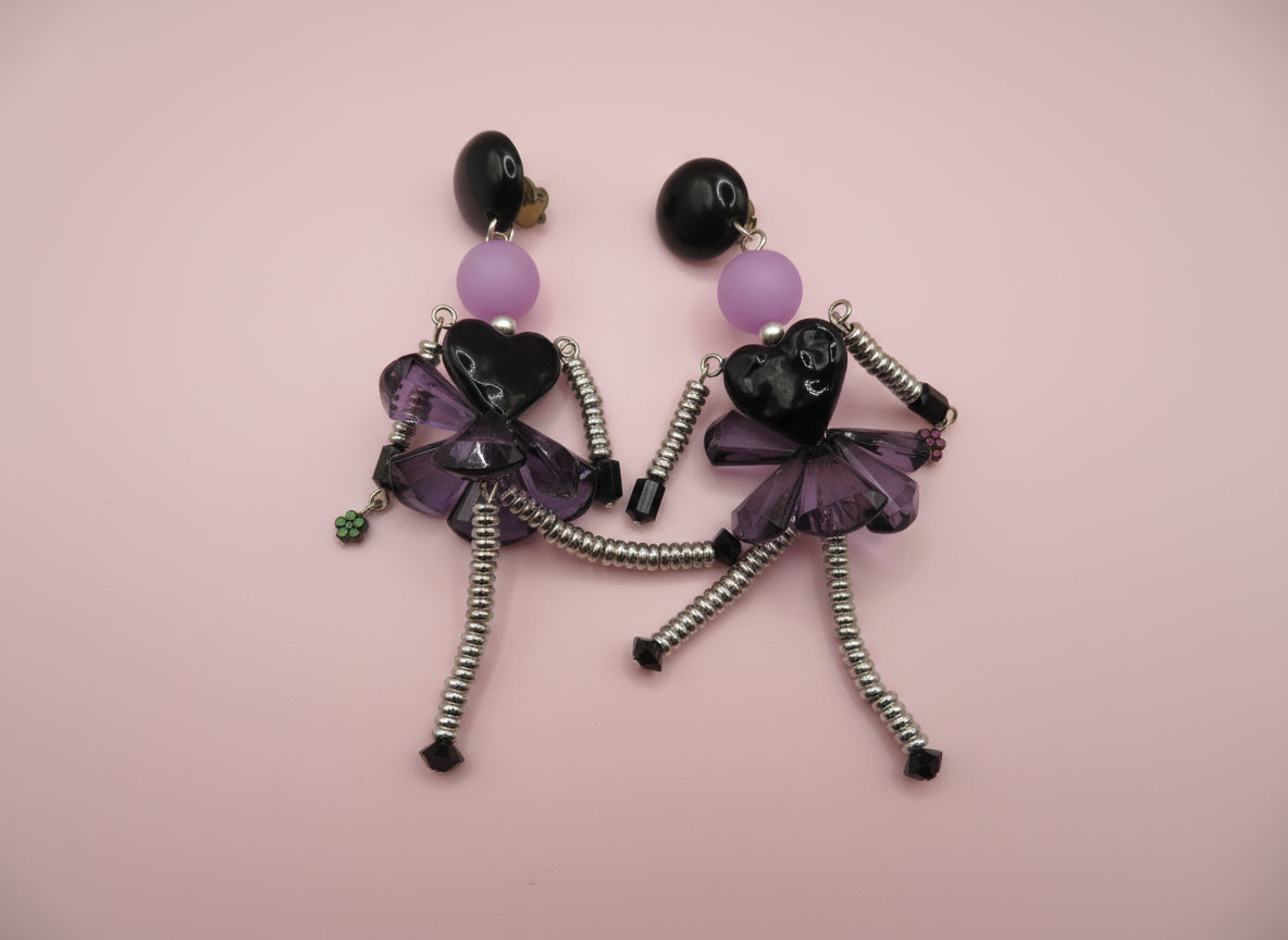 Vintage Rare Articulated Chunky French Doll Heart Earrings