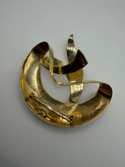 Vintage Unique & Rare Modernist Gold Ribbon Brooch, 1950s–60s