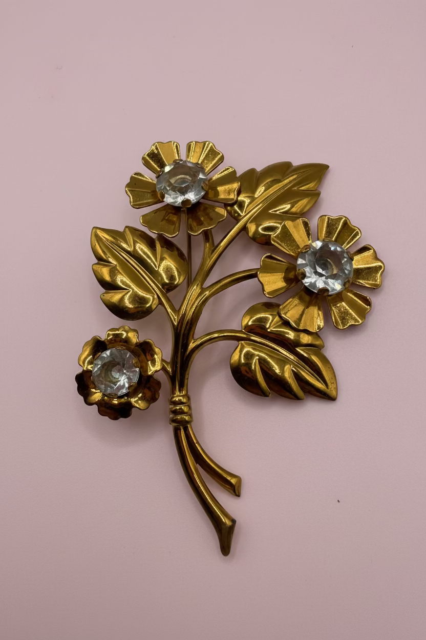 Vintage Oversized Rhinestone Flower Bouquet Brooch