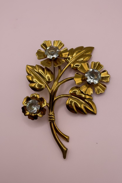 Vintage Oversized Rhinestone Flower Bouquet Brooch