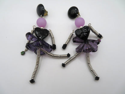 Vintage Rare Articulated Chunky French Doll Heart Earrings