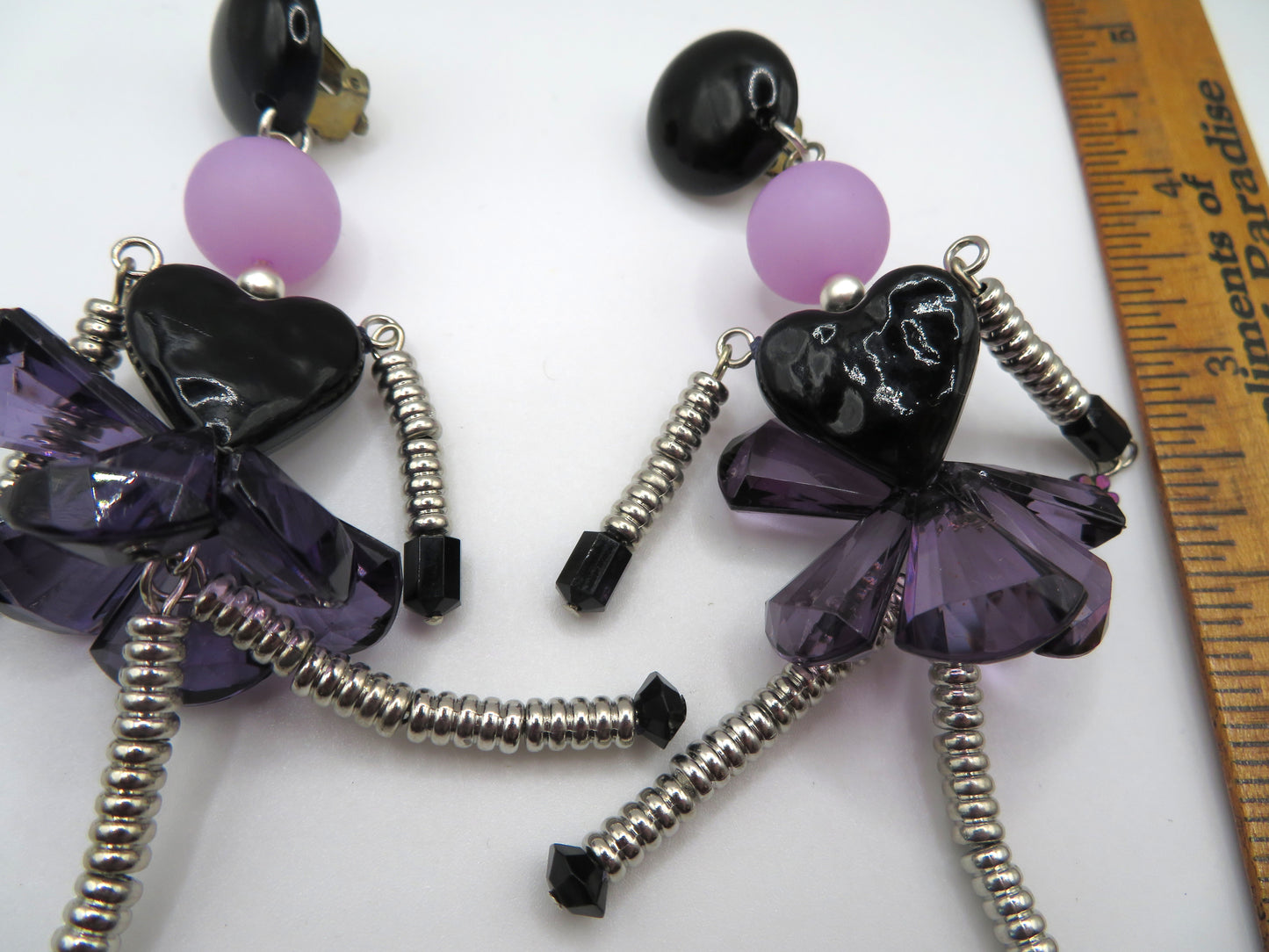 Vintage Rare Articulated Chunky French Doll Heart Earrings