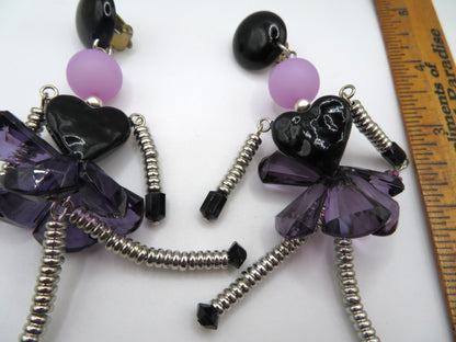 Vintage Rare Articulated Chunky French Doll Heart Earrings