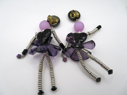 Vintage Rare Articulated Chunky French Doll Heart Earrings