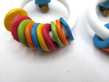 Vintage Rare ASMR Early Plastic Rattle Hoop Clip On Earrings