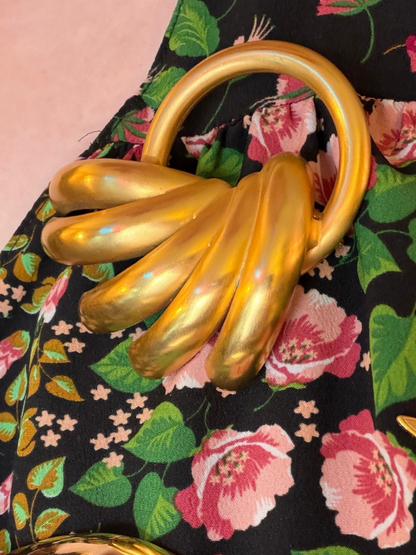 Vintage Matte Gold Fan Doorknocker Brooch, 1980s
