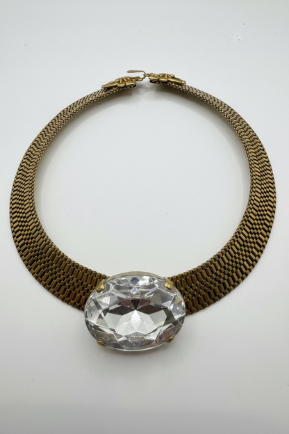 Vintage Bold Gold Collar Necklace with Colossal Crystal