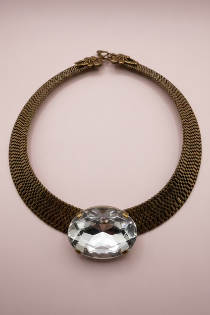 Vintage Bold Gold Collar Necklace with Colossal Crystal