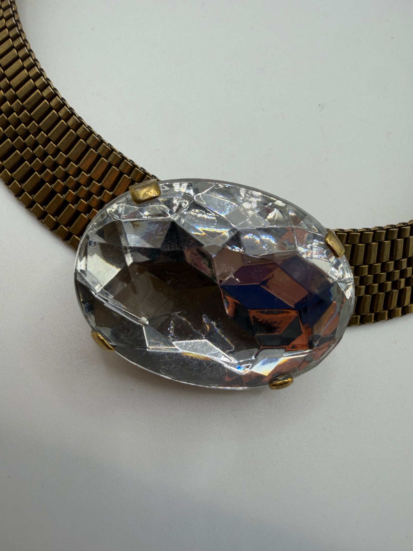 Vintage Bold Gold Collar Necklace with Colossal Crystal