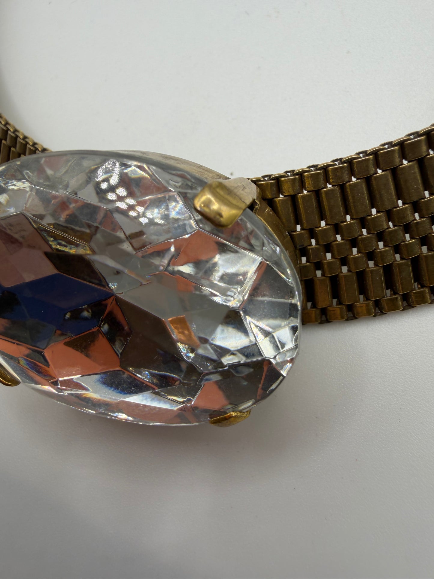 Vintage Bold Gold Collar Necklace with Colossal Crystal