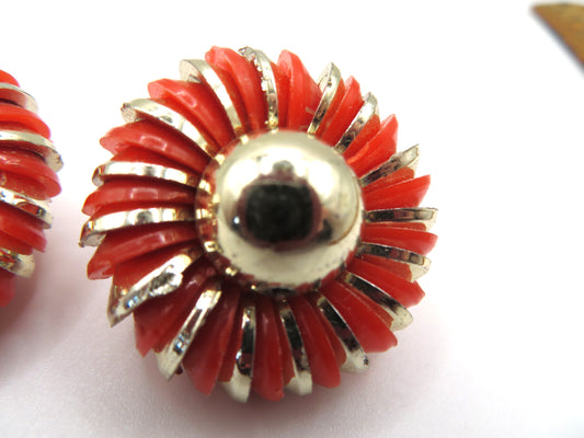 Vintage Metallic Flower Button Style West Germany Clip On Earrings