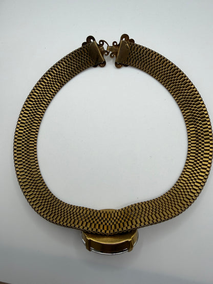 Vintage Bold Gold Collar Necklace with Colossal Crystal