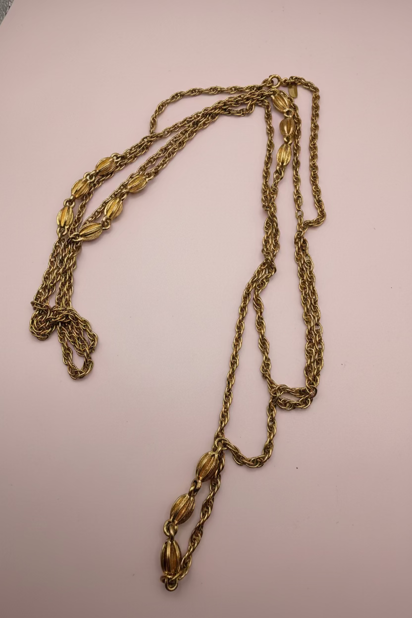 Vintage Monet Double-Strand Melon Bead Station Chain